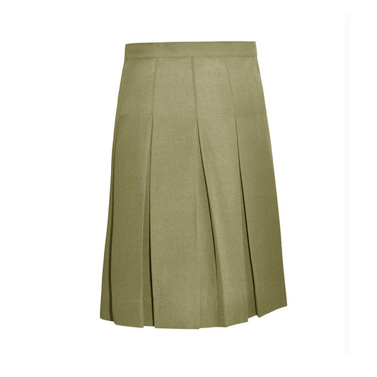 Khaki Stitched-Down Box Pleat Skirt