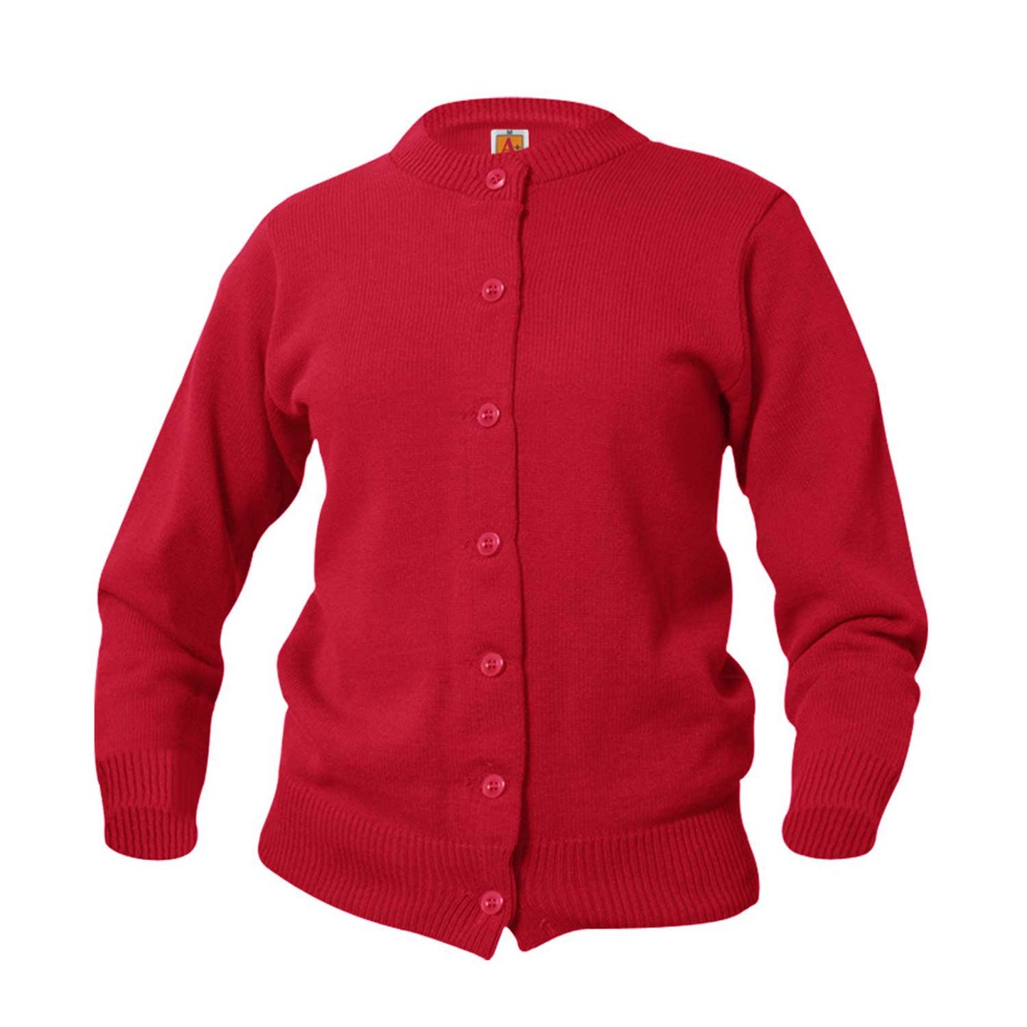 Red Feminine Crew Neck Cardigan Sweater