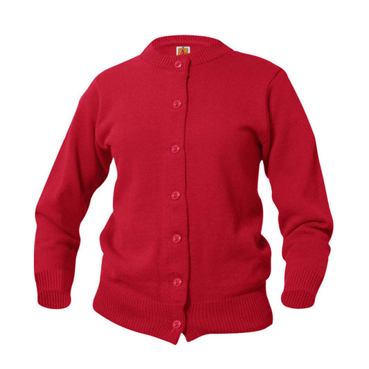 Red Feminine Crew Neck Cardigan Sweater