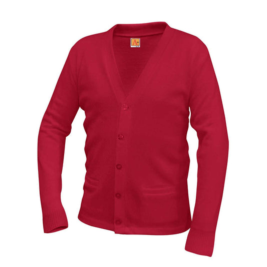 Red 2-Pocket V-Neck Cardigan