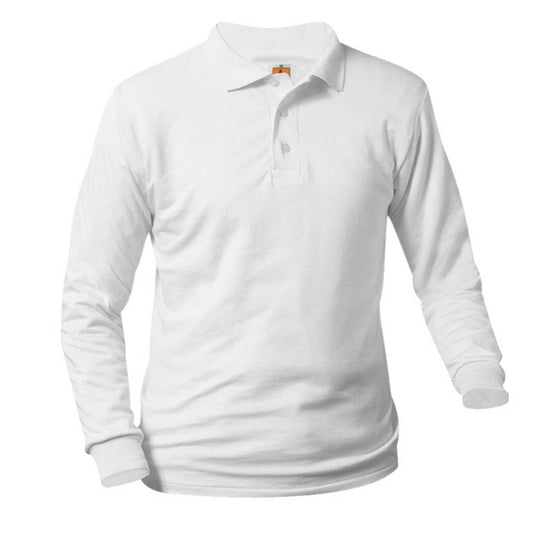 White Long Sleeve Jersey Polo-Unisex