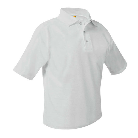 White Short Sleeve Pique Polo- Unisex
