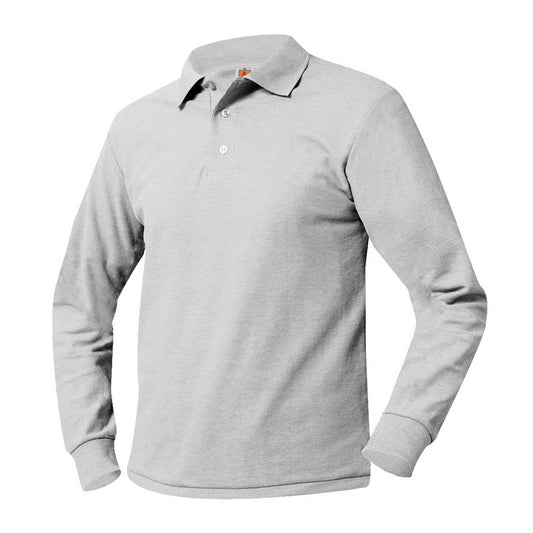 Ash Gray Long Sleeve Pique Polo- Unisex