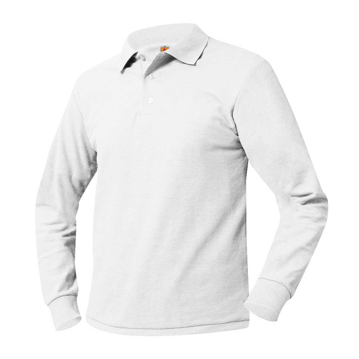 White Long Sleeve Pique Polo- Unisex