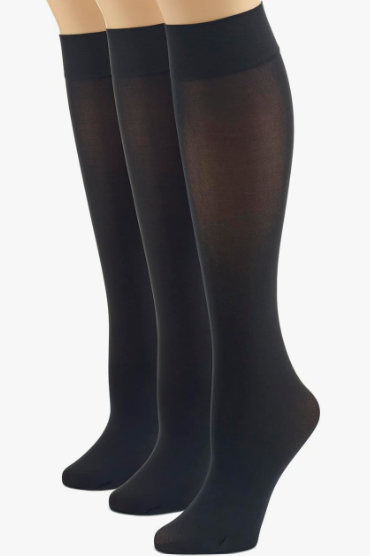 Black Opaque Knee-Hi Socks- 3 Pack