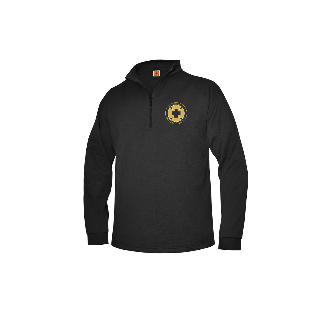 Black 1/4 zip Fleece Sweatshirt with Maur Hill- Mount Academy Logo