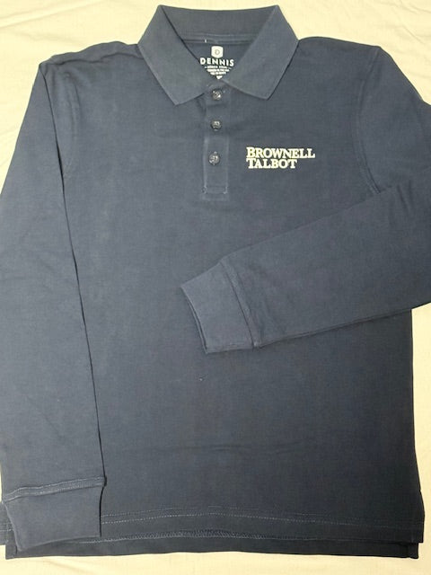 Navy Brownell Talbot Unisex Long Sleeve Pique Polo
