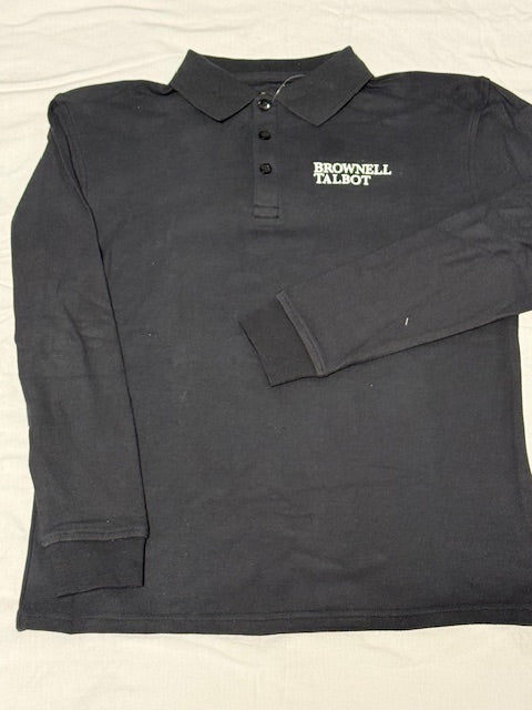 Black Brownell Talbot Unisex Long Sleeve Pique Polo