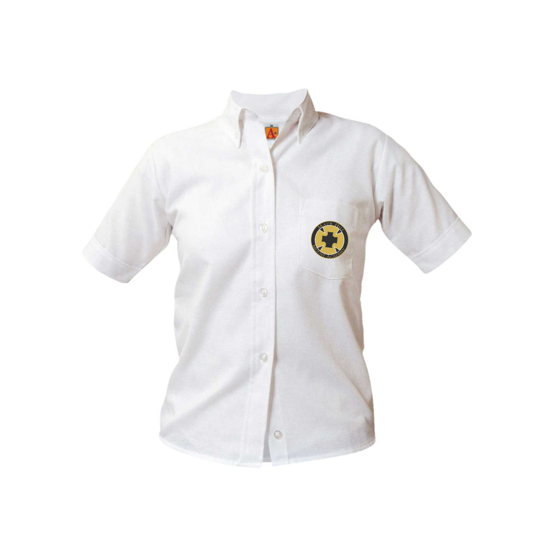 White Feminine Fit Oxford shirt- Maur Hill- Mount Academy Embroidered logo