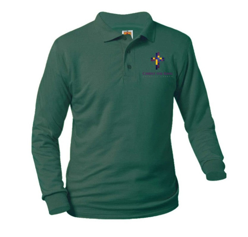 Long Sleeve Jersey Polo- Christ the King Fiberlok Logo