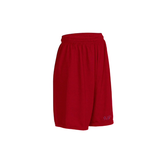 Red Mesh Gym Shorts with St. Vincent de Paul Screen Print Logo