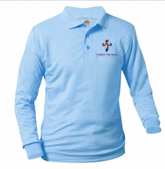 Long Sleeve Jersey Polo- Christ the King Fiberlok Logo