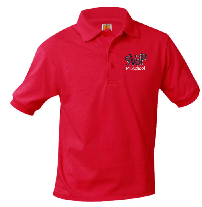 Red St Vinent De Paul Short Sleeve Jersey Polo with Preschool logo