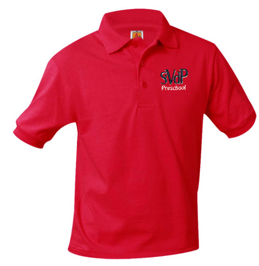 Red St Vinent De Paul Short Sleeve Jersey Polo with Preschool logo