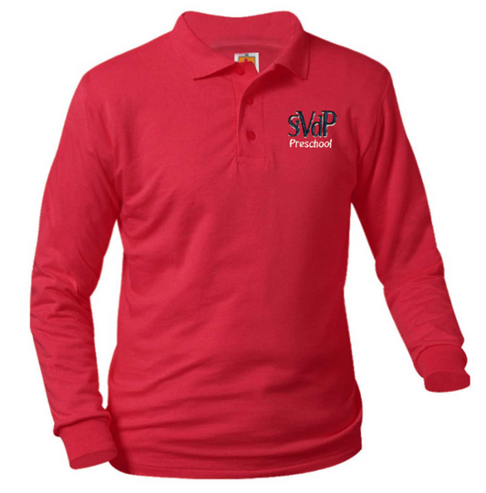 Red St. Vincent de Paul Long Sleeve Jersey Polo with Preschool Logo