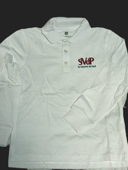 White L/S Jersey polo- St. Vincent de Paul School