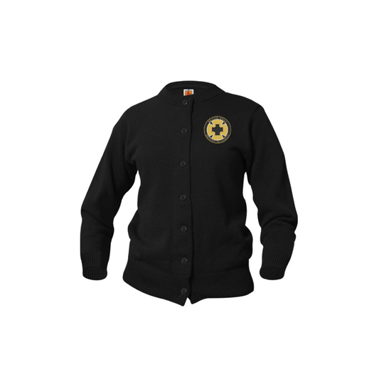 Girls Crew Neck Cardigan Sweater with Maur Hill- Mount Academy Embroidered Logo
