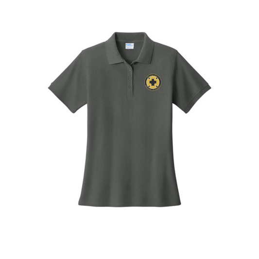 Girls Charcoal Gray Short Sleeve Pique Polo w/ Maur Hill-Mount Academy Embroidered Logo
