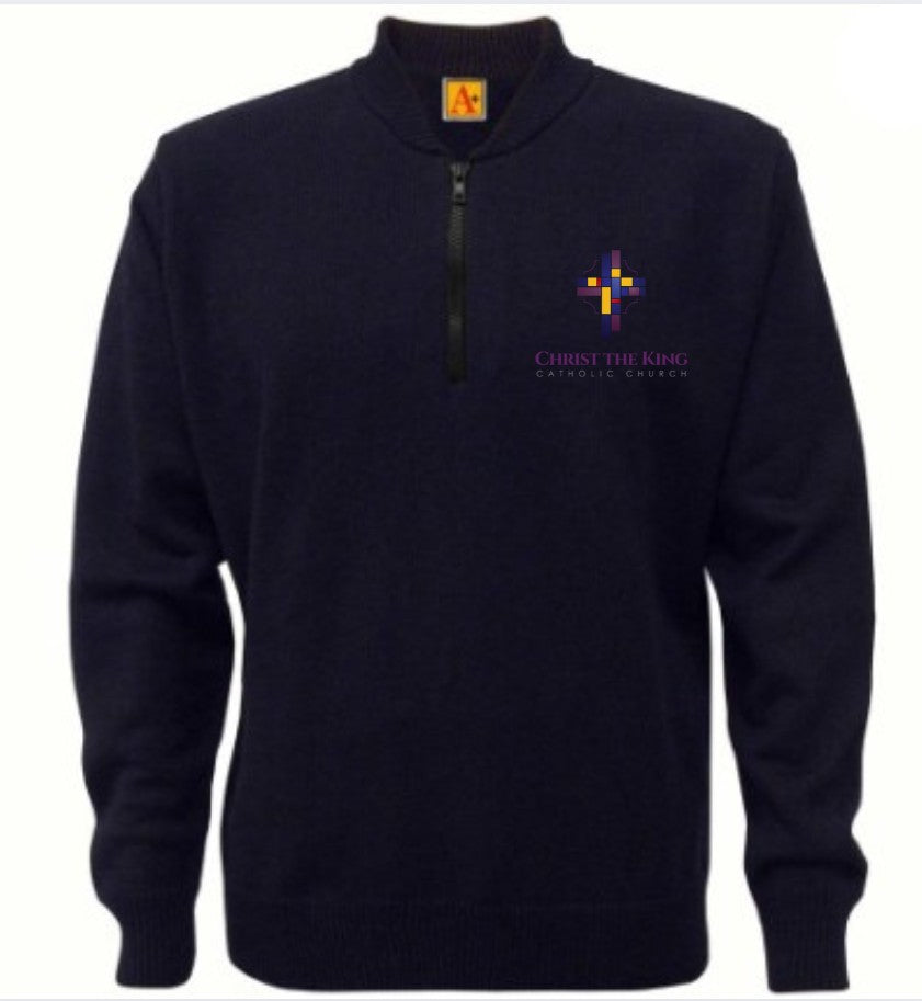 Navy Christ the King 1/4 Zip Sweatshirt with logo