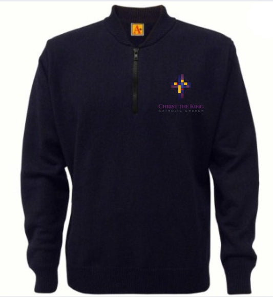 Navy Christ the King 1/4 Zip Sweatshirt with logo