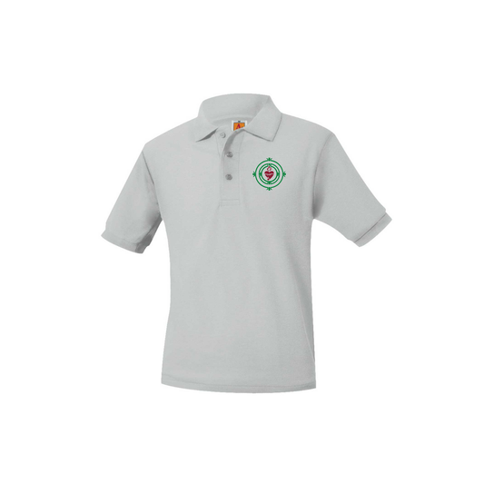 Gray Pique Polo with St. Margaret Mary School Logo- Embroidered