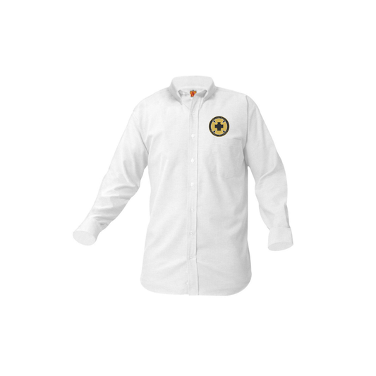 White Unisex Oxford Shirt- Maur Hill-Mount Academy Embroidered Logo
