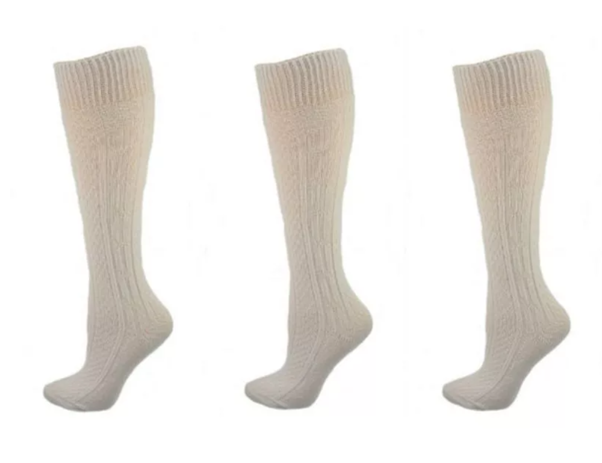 White 3 Pack Cable Knit Knee-Hi Socks